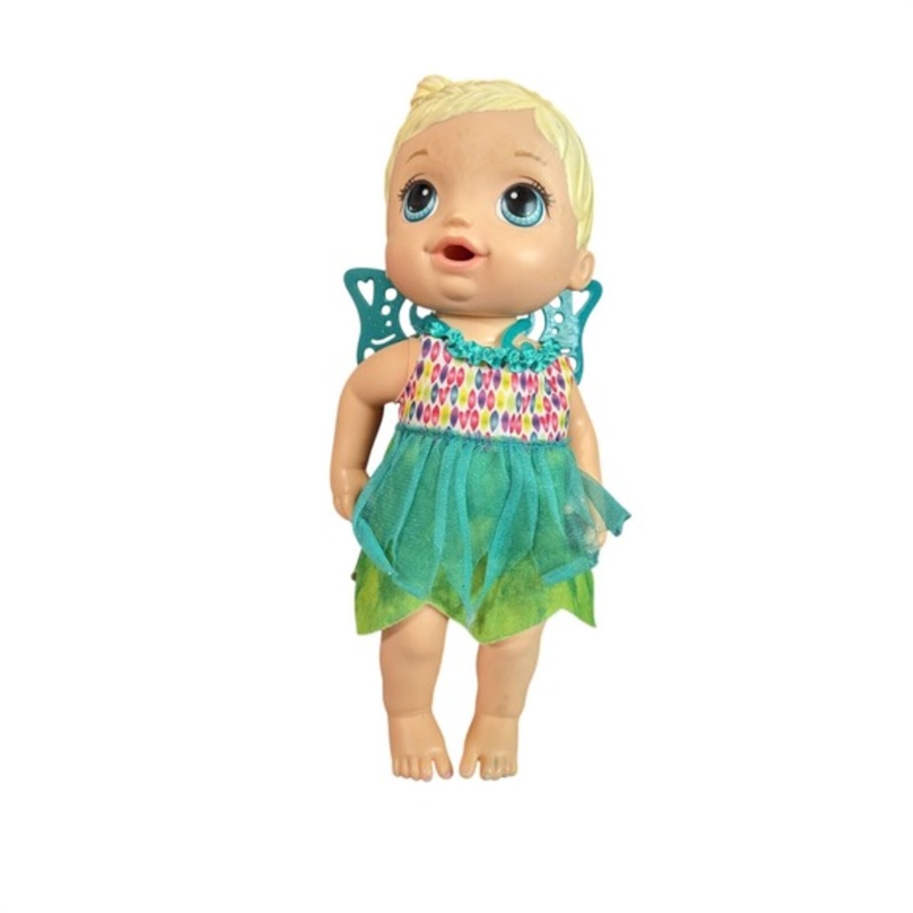 Hasbro Baby Alive Face Paint Fairy Doll Blonde Blue Eyes B9723 Green Dress Wings